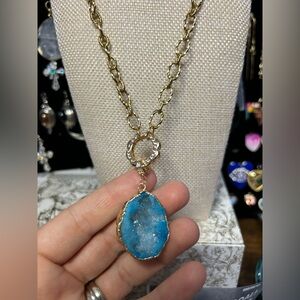 Gold Chain Necklace with turquoise druzy agate pendant